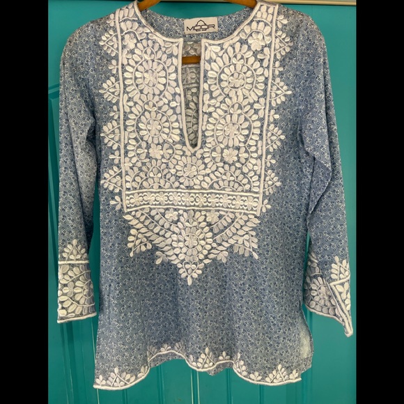 Blue Floral Tunic with white embroidery - Picture 1 of 10